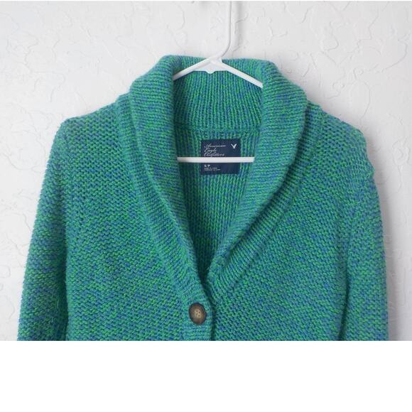 AEO American Eagle Outfitters Green Blue Wool Rabbit Hair Cardigan Sweater Small - Picture 5 of 11
